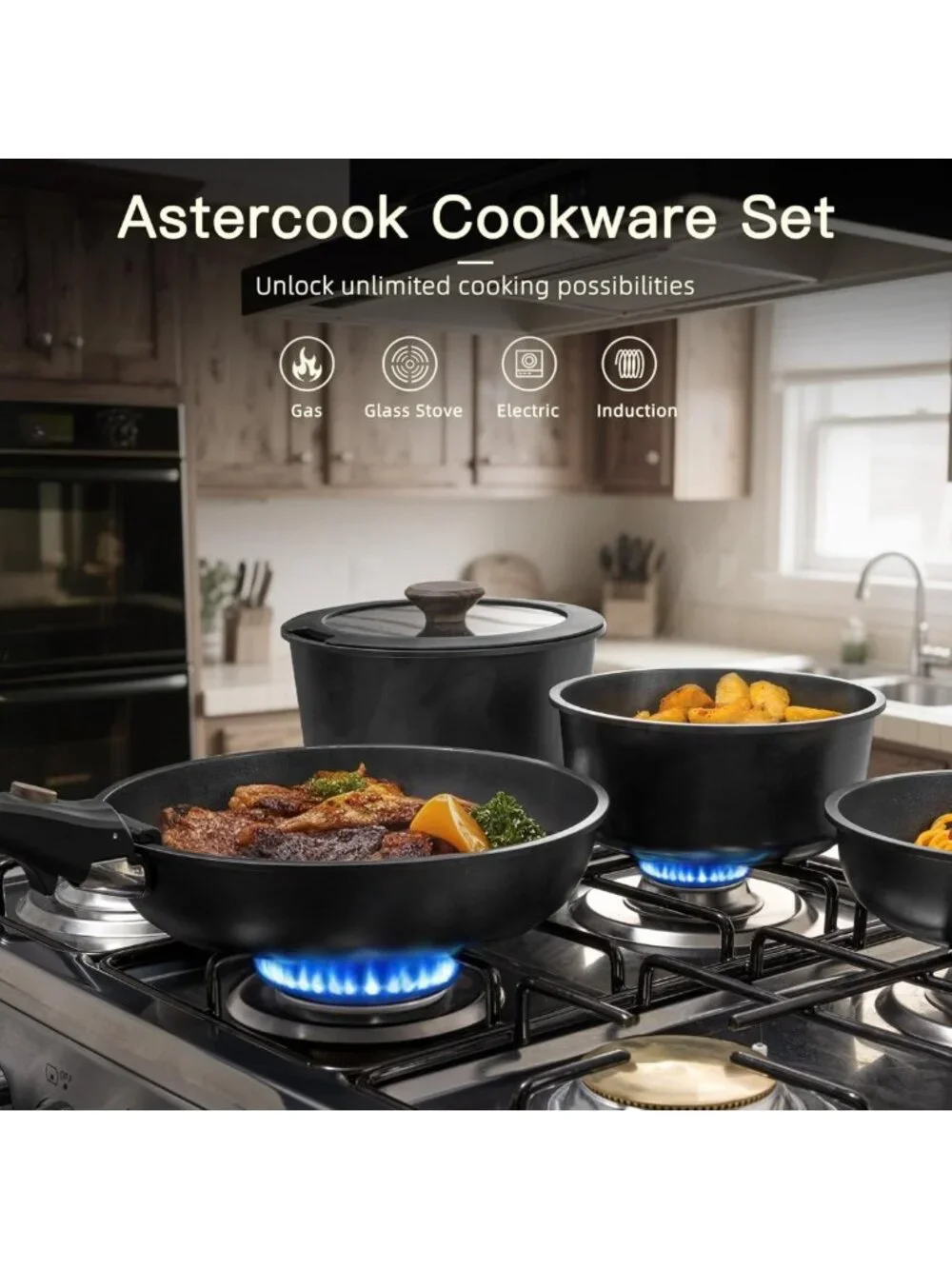 21-Piece Non-Stick Ceramic Cookware Set, Detachable Handle, Oven Safe, Induction